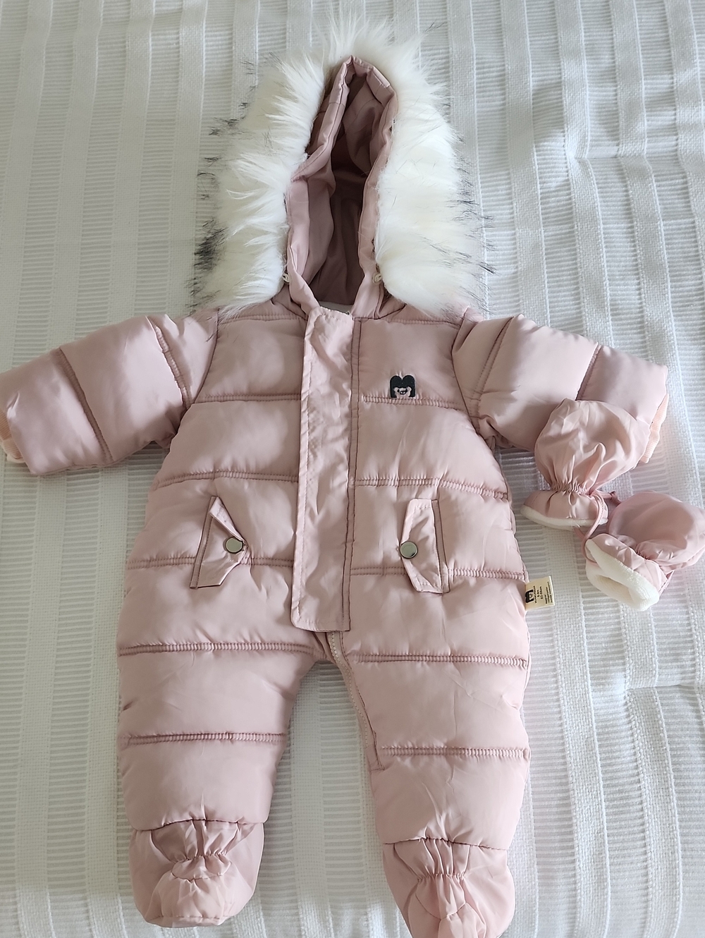 Baby Girl Snowsuit with Fur Hood